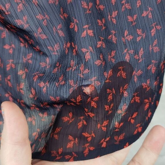 St John's Bay Women's Medium Navy Blue Leaves Sheer Blouse - Picture 8 of 12